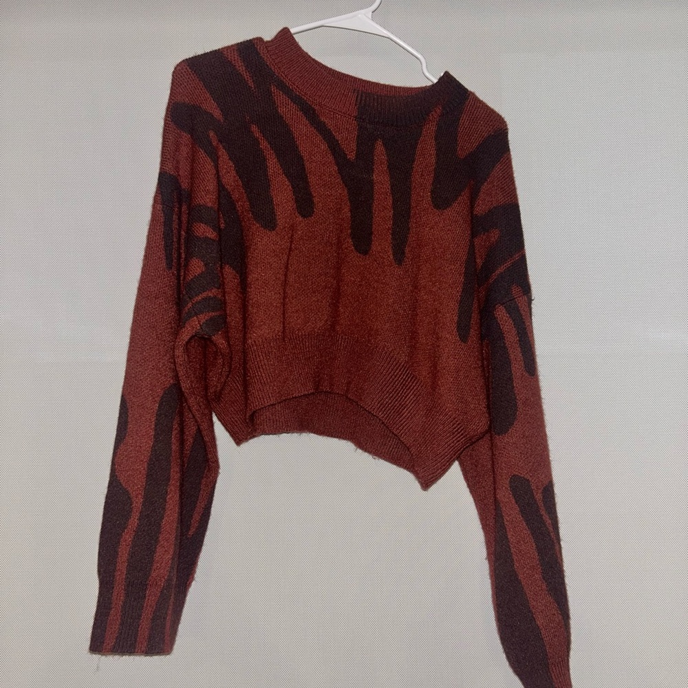 Blue Blush Brand Red and Maroon Cropped Sweater